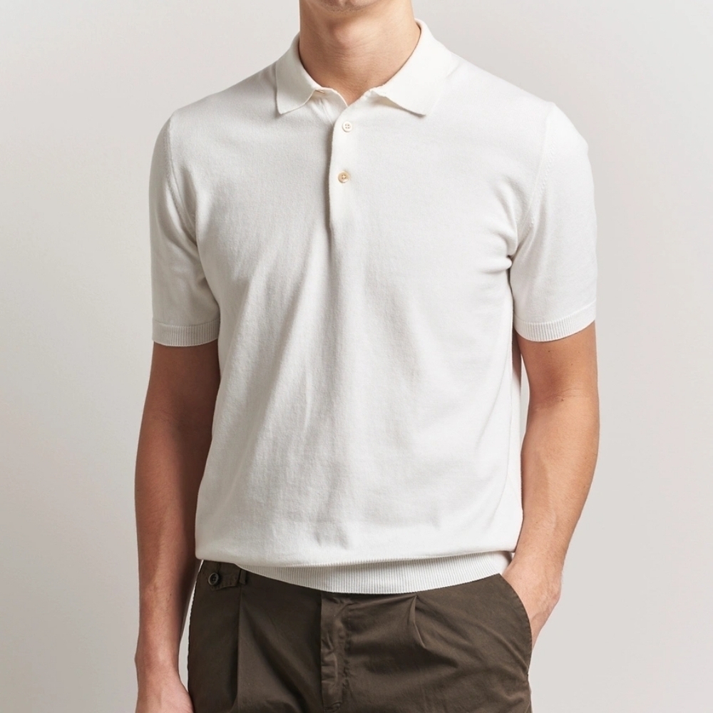 Boglioli White Cotton Knit Lightweight Short Sleeve Polo Shirt XL Italy Elegant